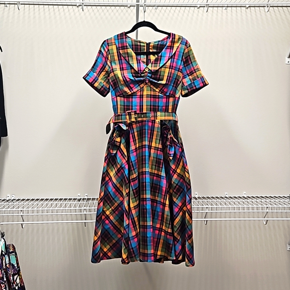 Rainbow plaid midi dress